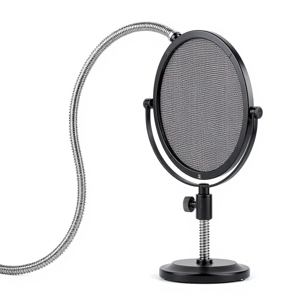 Microphone Pop Filter – Dual-Layer Nylon Mesh, Steel Gooseneck, Fits Most Mic Stands, Black