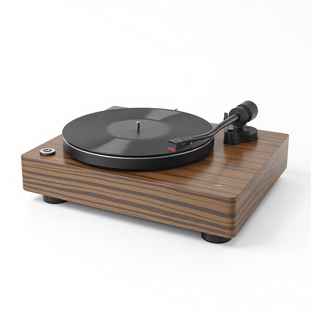 Metal Turntable – 16.5 x 14.2 x 4.7 in, Wood Finish, Minimalist Design