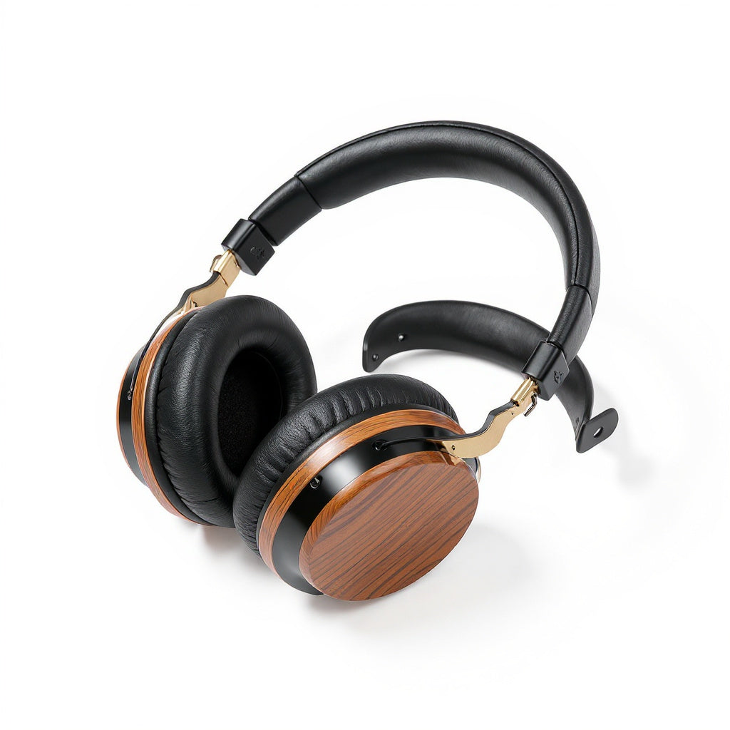 Over-Ear Headphones – 40mm Drivers, Wood and Leather Design, Black