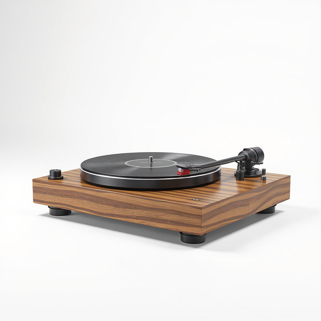 Metal Turntable – 16.5 x 14 x 5 in, Walnut Finish, Minimalist