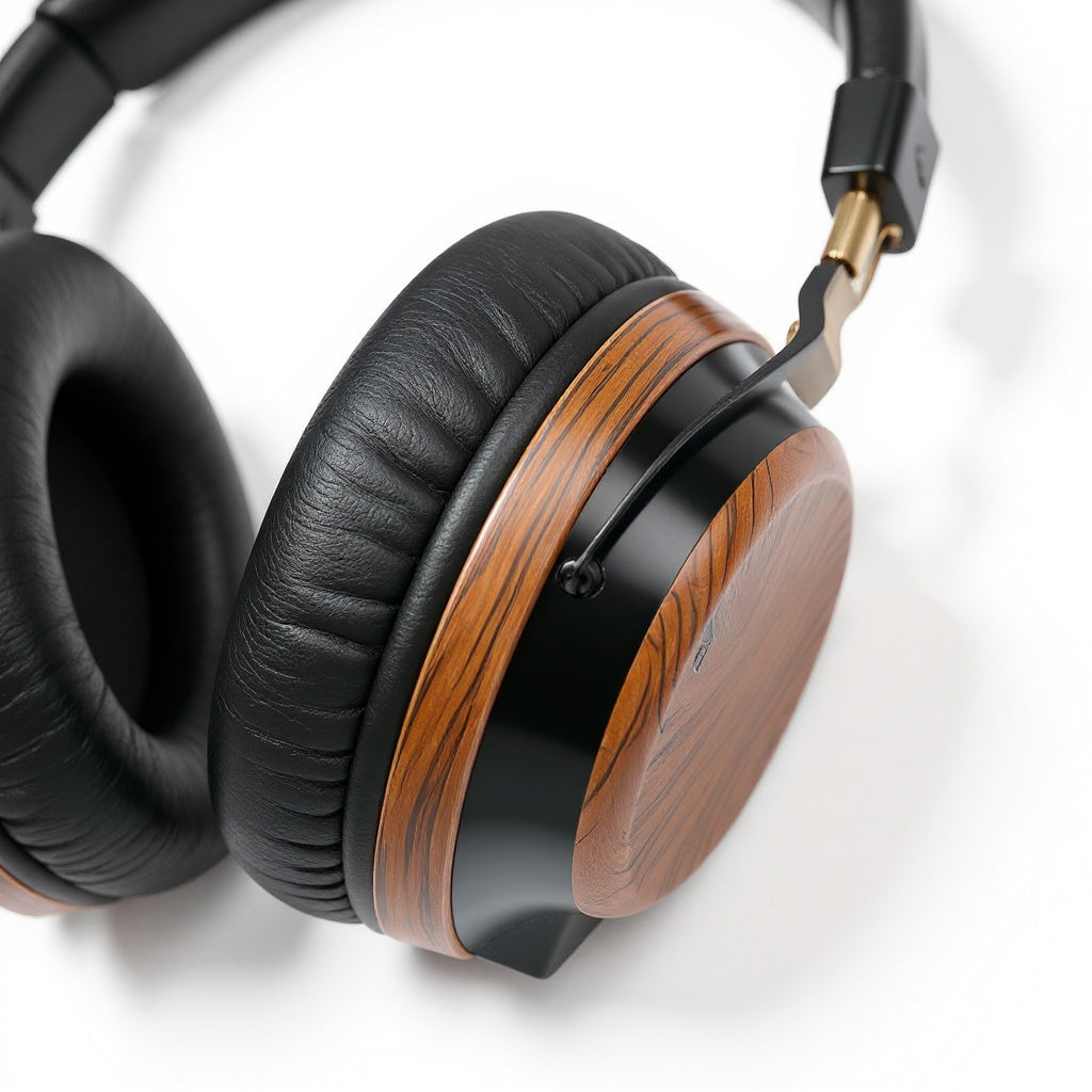 Over-Ear Headphones – 40mm Drivers, Wood and Leather Design, Black