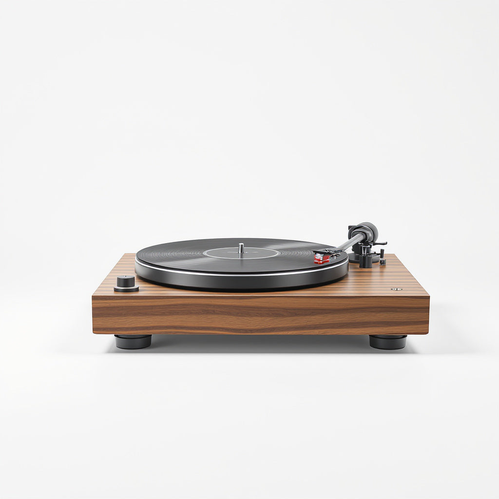 Metal Turntable – 16.5 x 14 x 5 in, Walnut Finish, Minimalist