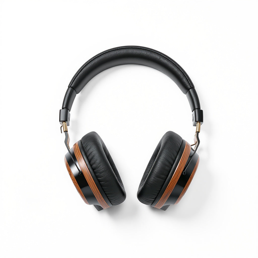 Over-Ear Headphones – 40mm Drivers, Wood and Leather Design, Black