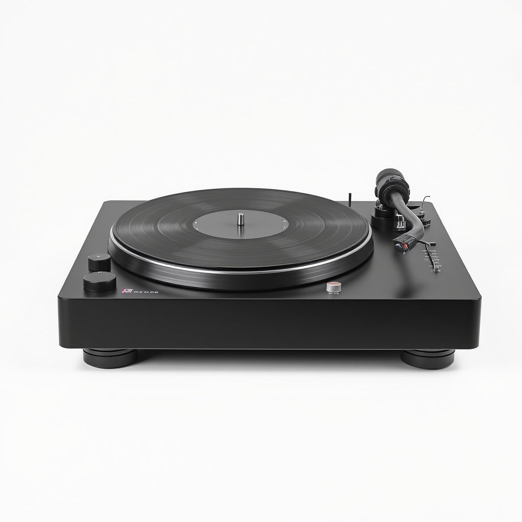 Plastic and Metal USB Turntable – 14 x 11.8 x 4.3 in, Matte Black, Retro Modern