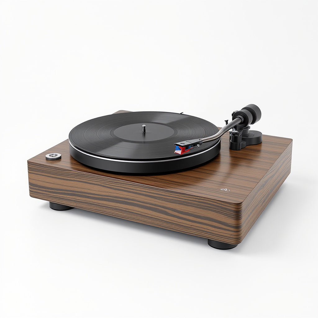 Metal Turntable – 16.5 x 14.2 x 4.7 in, Wood Finish, Minimalist Design