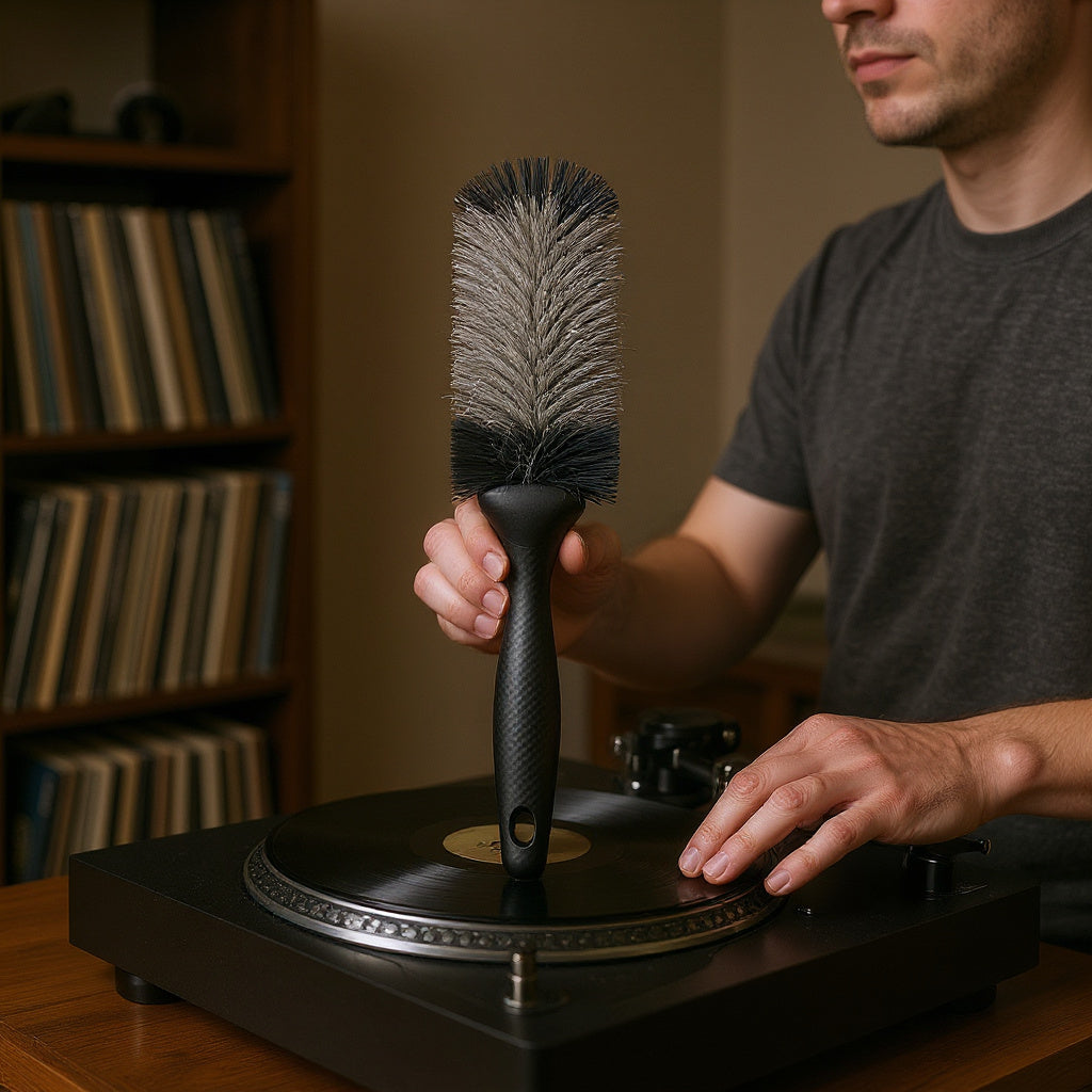 Record Cleaner Brush – Carbon Fiber Bristles, Ergonomic Handle, 12” Vinyl Compatibility
