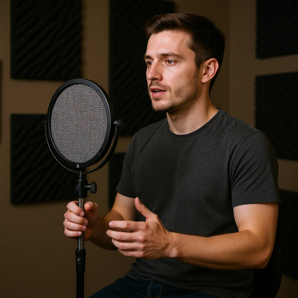 Microphone Pop Filter – Dual-Layer Nylon Mesh, Steel Gooseneck, Fits Most Mic Stands, Black