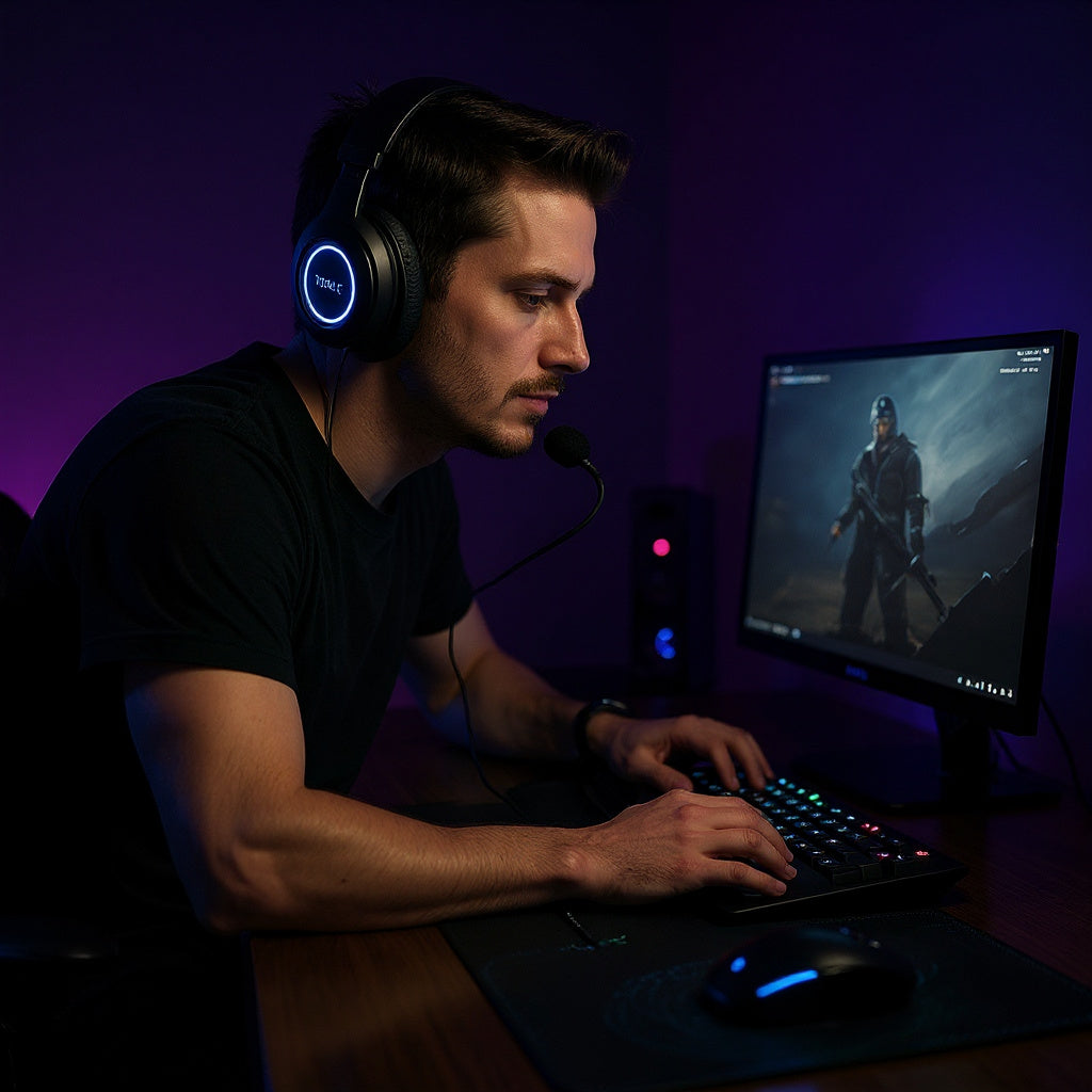 Gaming Headset – Noise-Canceling Mic, Adjustable Headband, PC Compatible