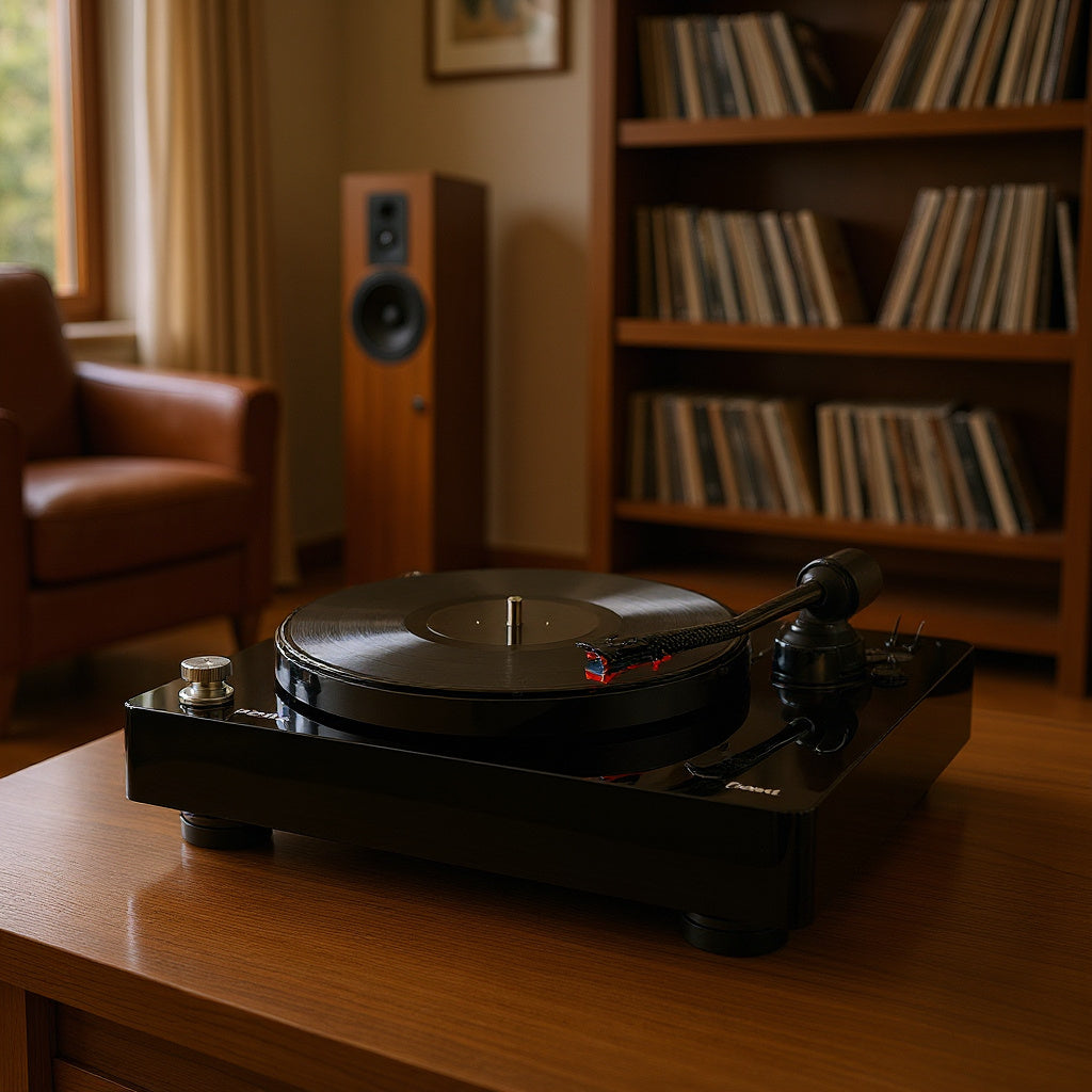 Carbon Fiber Turntable – 16.5 x 12.6 x 4.3 in, Gloss Black, Retro Style