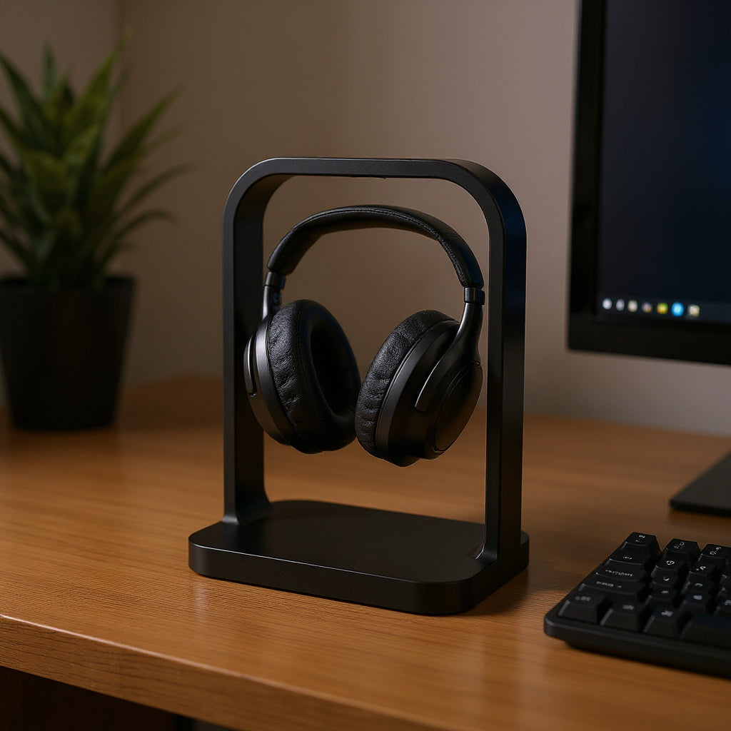 Aluminum Headphone Stand – 6 x 5 x 8 in, Matte Black, Modern