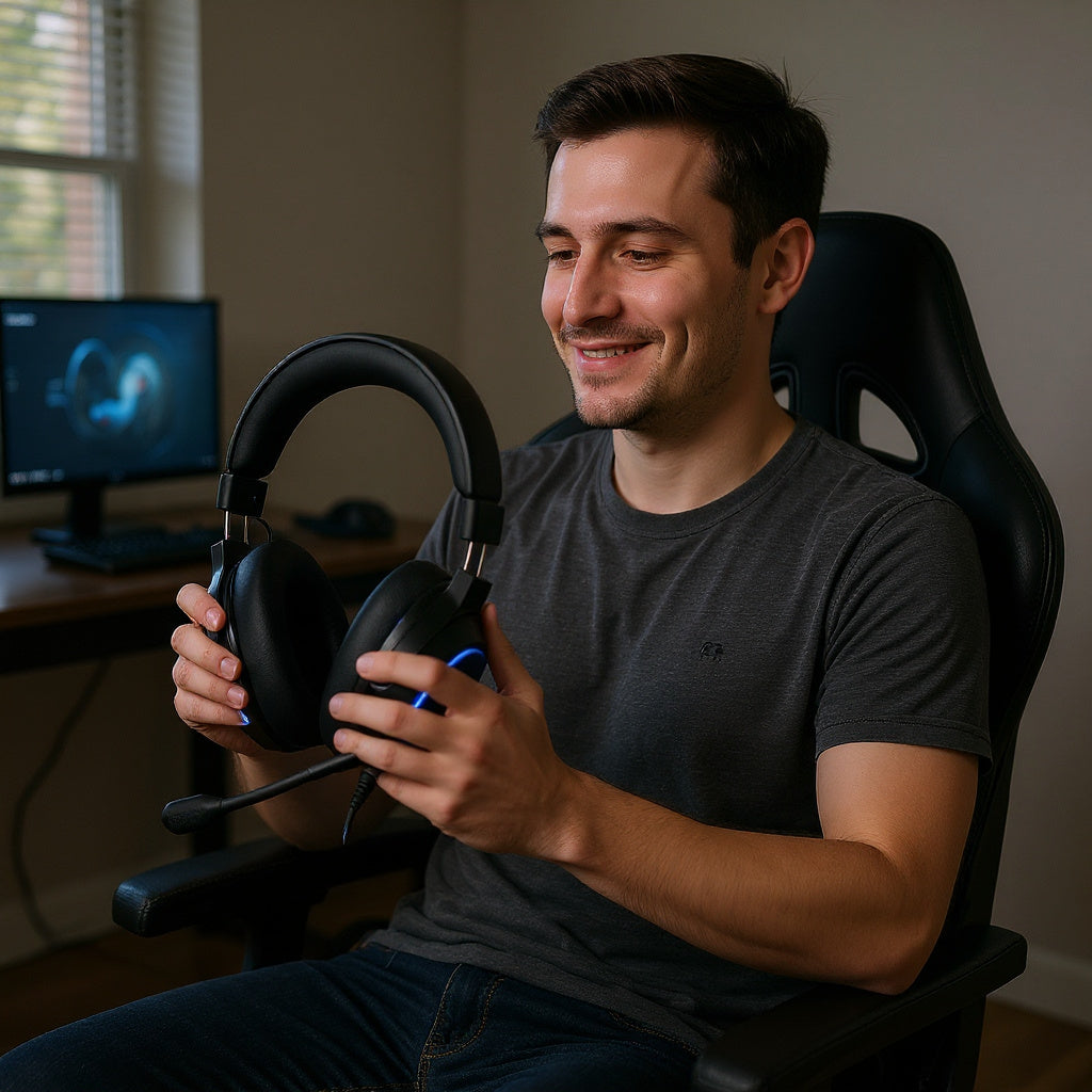 Gaming Headset – Noise-Canceling Mic, Adjustable Headband, PC Compatible