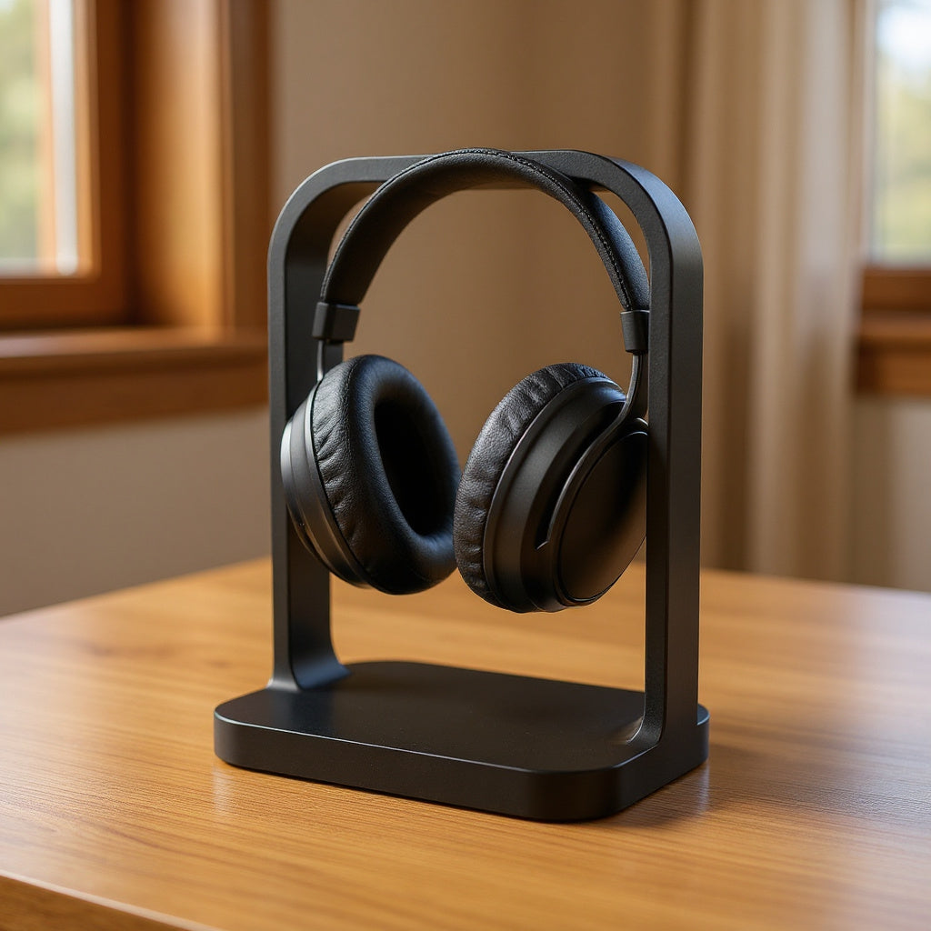 Aluminum Headphone Stand – 6 x 5 x 8 in, Matte Black, Modern