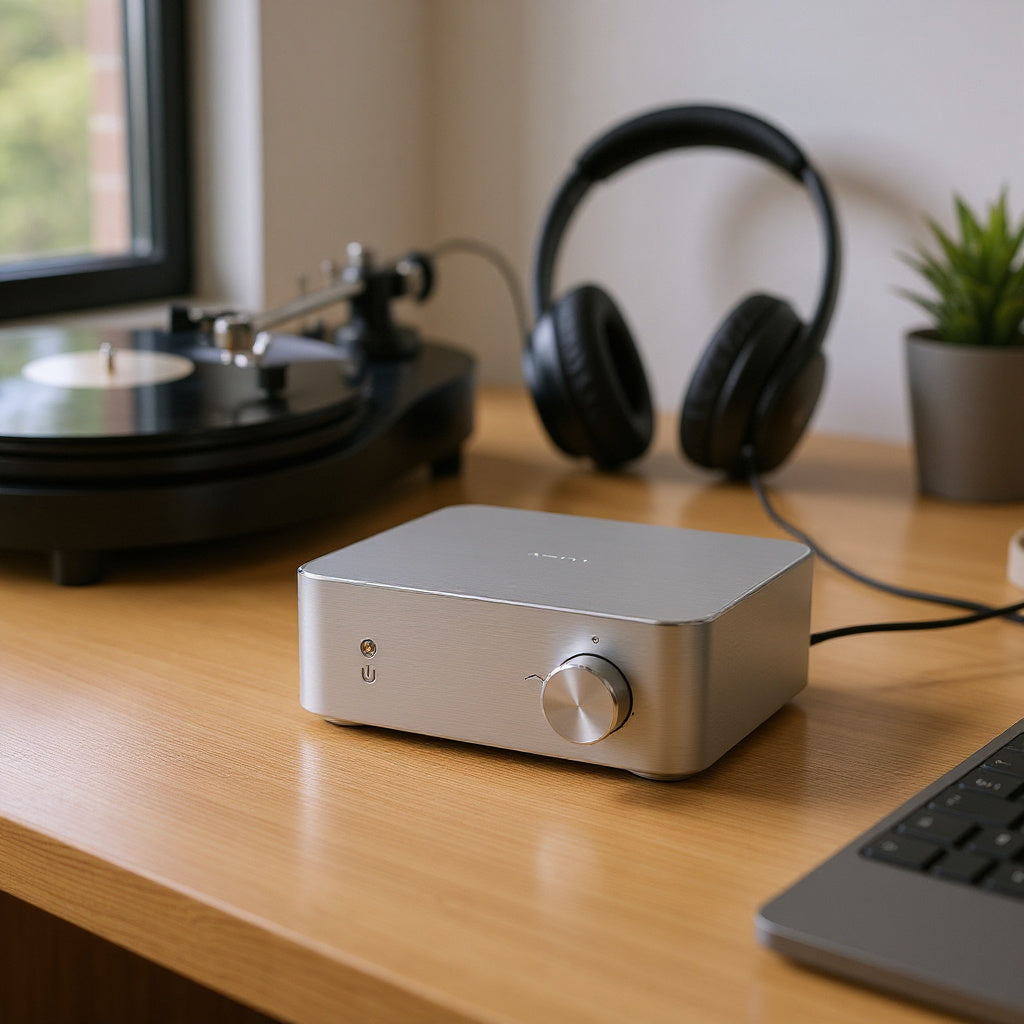 Phono Preamplifier – Compact Design, Metal Housing, RCA Connectivity